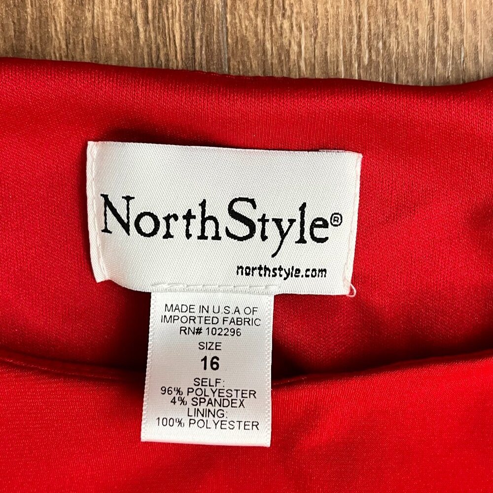 North Style Red Rouched Cinch Waist Dress Sz 16 - Picture 3 of 9